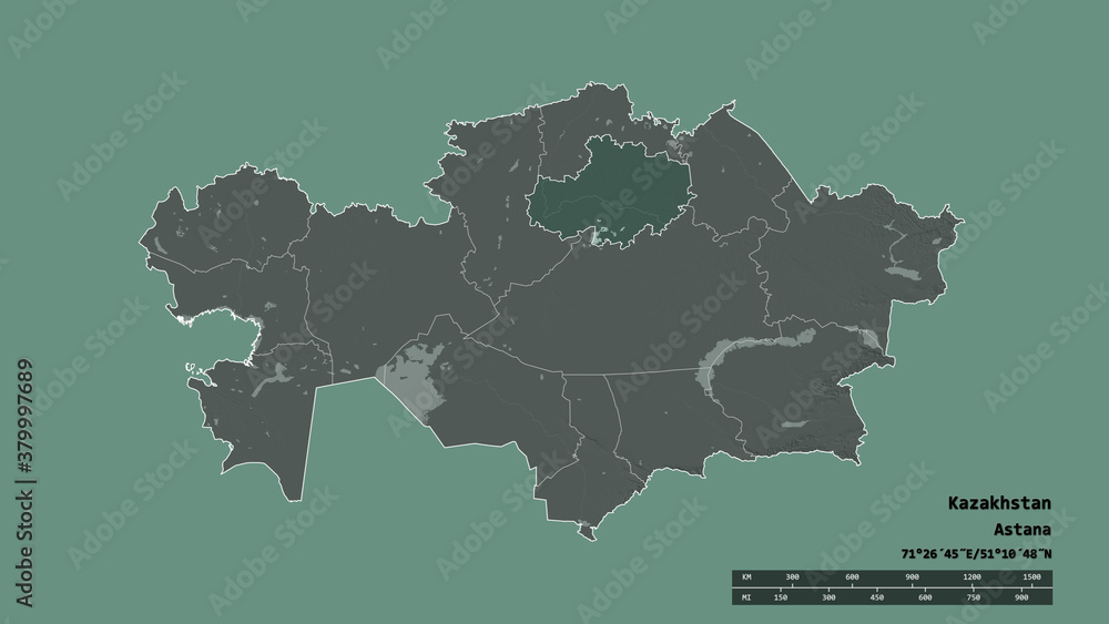 Location of Aqmola, region of Kazakhstan,. Administrative