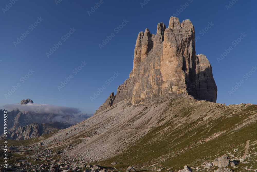 The East side of Three peaks of Lavaredo in the Italian Dolomites The East side of Three peaks of Lavaredo in the Italian Dolomites
