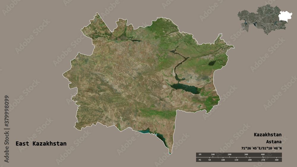 East Kazakhstan, region of Kazakhstan, zoomed. Satellite