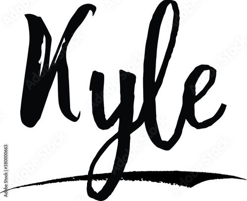 Kyle Calligraphy Handwritten Black Color Text On Yellow 
Background