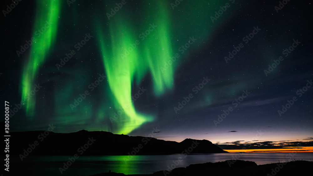 aurora borealis over the sea