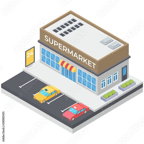 
Commercial supermarket vector in isometric design 

