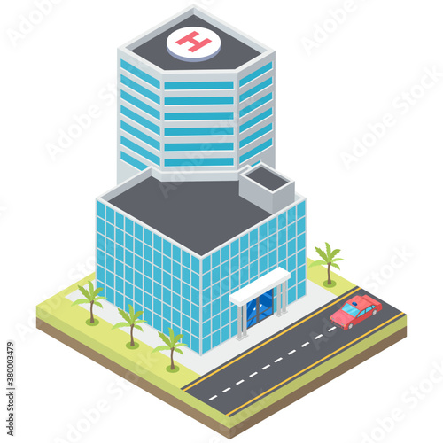 
Hospital building vector in isometric design 
