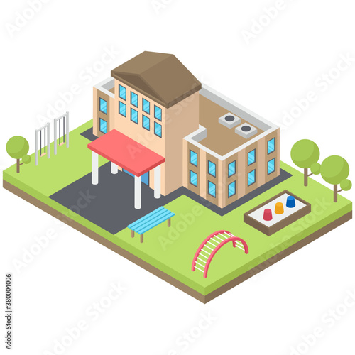 
Isometric icon of day care centre 
