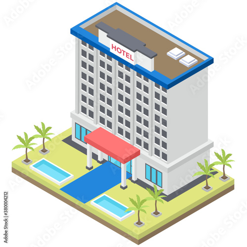 
Isometric vector of luxury hotel architecture 

