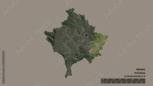 Location of Gnjilane, district of Kosovo,. Satellite
