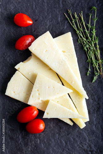 Sliced Tulum Cheese / Turkish Tulum Peyniri from the Thrace region. photo