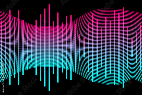 Social media concept. Music waves, gradient color background. Abstract sound wave stripe lines colourful equalizer isolated on black background. Vector illustration. EPS10