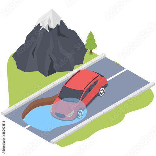 
Car flooding icon in isometric design 
