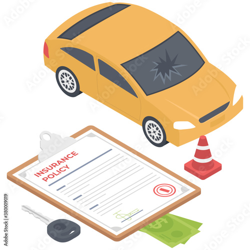 
Auto insurance policy icon in isometric design 
