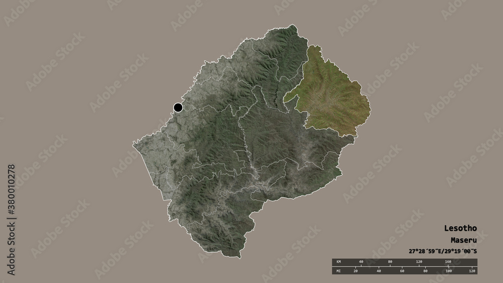 Location of Mokhotlong, district of Lesotho,. Satellite