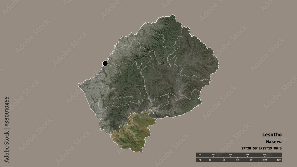 Location of Quthing, district of Lesotho,. Satellite
