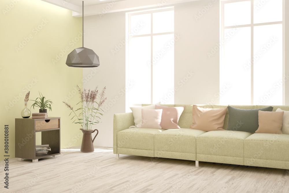 White living room with sofa. Scandinavian interior design. 3D illustration White living room with sofa. Scandinavian interior design. 3D illustration