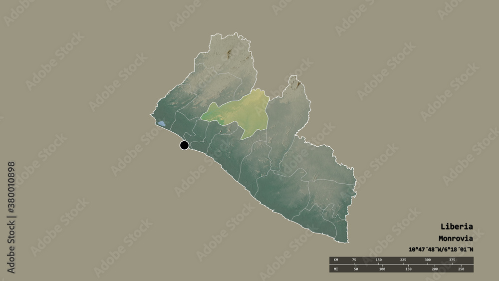 Location of Bong, county of Liberia,. Relief
