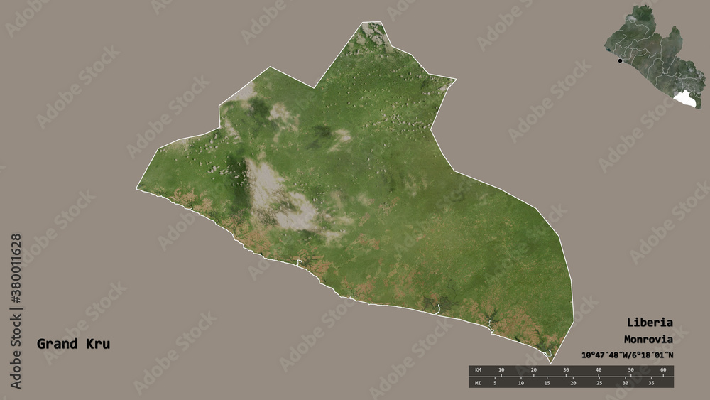 Grand Kru, county of Liberia, zoomed. Satellite