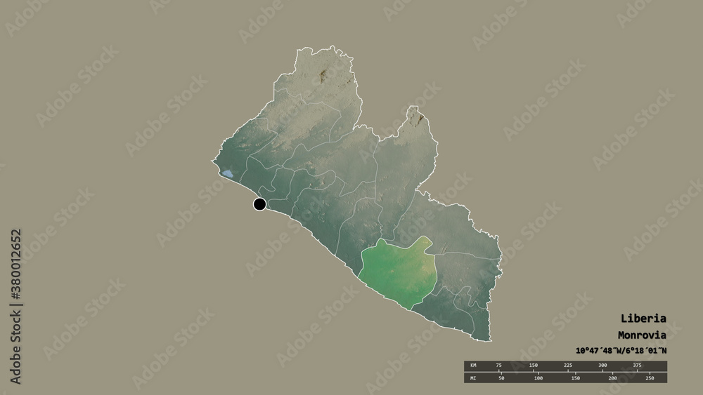 Location of Sinoe, county of Liberia,. Relief
