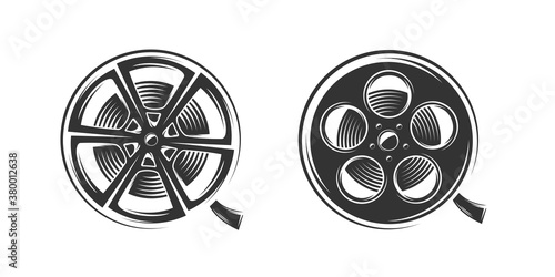 Film reels silhouette isolated on white background