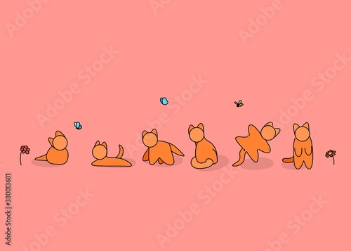 illustration Of cats pink background cartoon style cute 