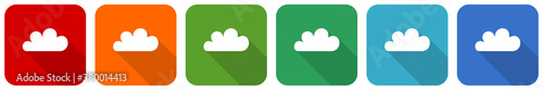 Cloud icon set, flat design vector illustration in 6 colors options for webdesign and mobile applications