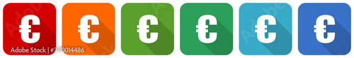 Euro icon set, flat design vector illustration in 6 colors options for webdesign and mobile applications