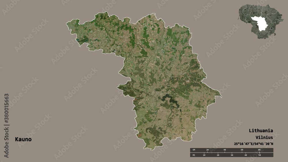 Kauno, county of Lithuania, zoomed. Satellite