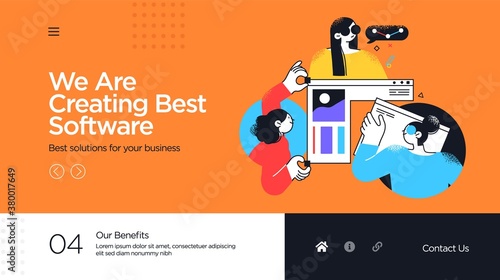 Landing page template of developing computer software, coding and programming . Modern flat design concept of web page design for website. Vector illustration