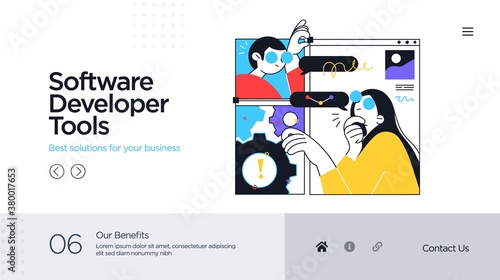 Landing page template of developing computer software, coding and programming . Modern flat design concept of web page design for website. Vector illustration