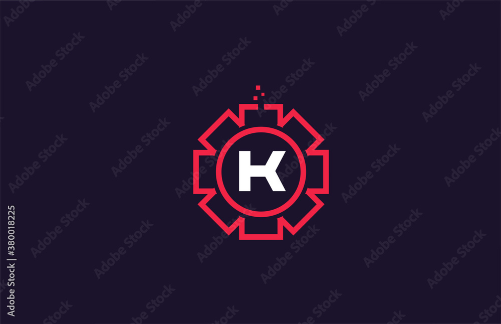 geometric flower K alphabet letter logo icon in red color. Creative abstract design for company and business