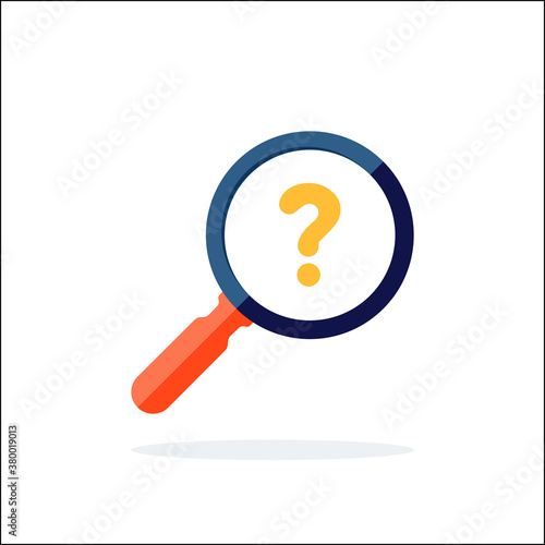 Search icon. Magnifying glass icon with question mark. Business Analysis symbol. Faq