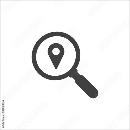 Find Location logo design template. Search internet web with magnifying glass locator vector logo icon. Finding location vector icon