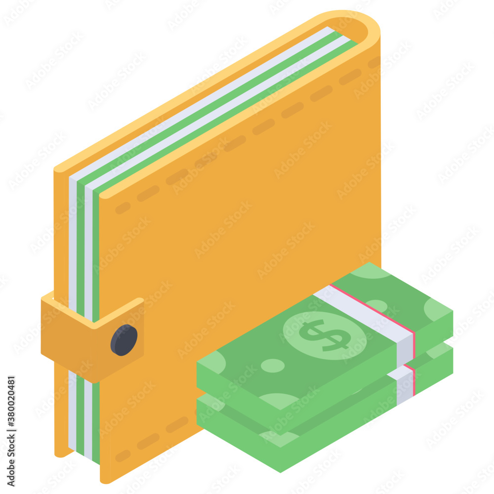 Wallet icon in isometric design.
Wallet icon in isometric design.