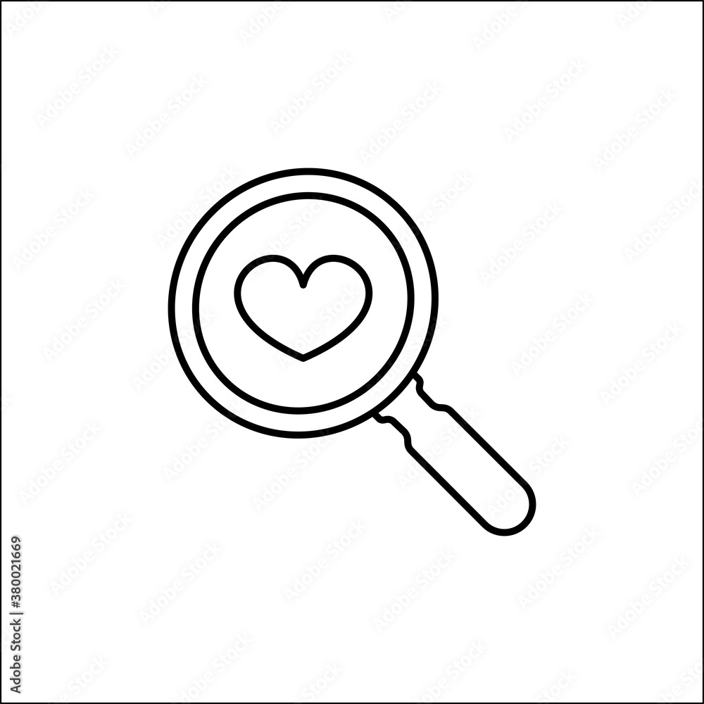 Search heart and love icon, vector. Magnifying glass with heart inside. Dating illustration. Search heart and love icon, vector. Magnifying glass with heart inside. Dating illustration.