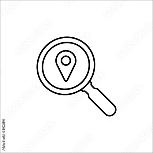 Find Location logo design template. Search internet web with magnifying glass locator vector logo icon. Finding location vector icon
