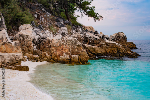 Fototapeta Naklejka Na Ścianę i Meble -  Beautiful and famous Marble on Thasos island in Greece, coastline, marble rock and turquoise clear sea water
