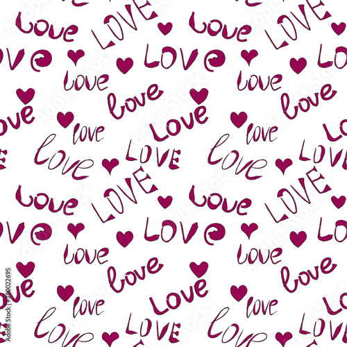 seamless pattern word love. red, pink lettering words. for printing on fabric, wrapping paper. card design for February 14, Valentine's Day. romantic, confession of feelings. trend, top. vector eps 10