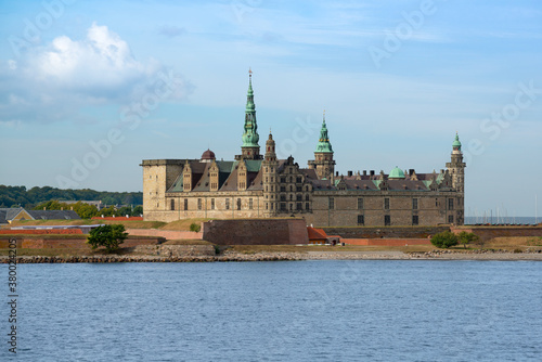 View from sea of Kronborg castle in Helsingor (Elsinore). Most important Renaissance castles in Northern Europe, known worldwide from Shakespeare's Hamlet. Helsingør, Denmark.