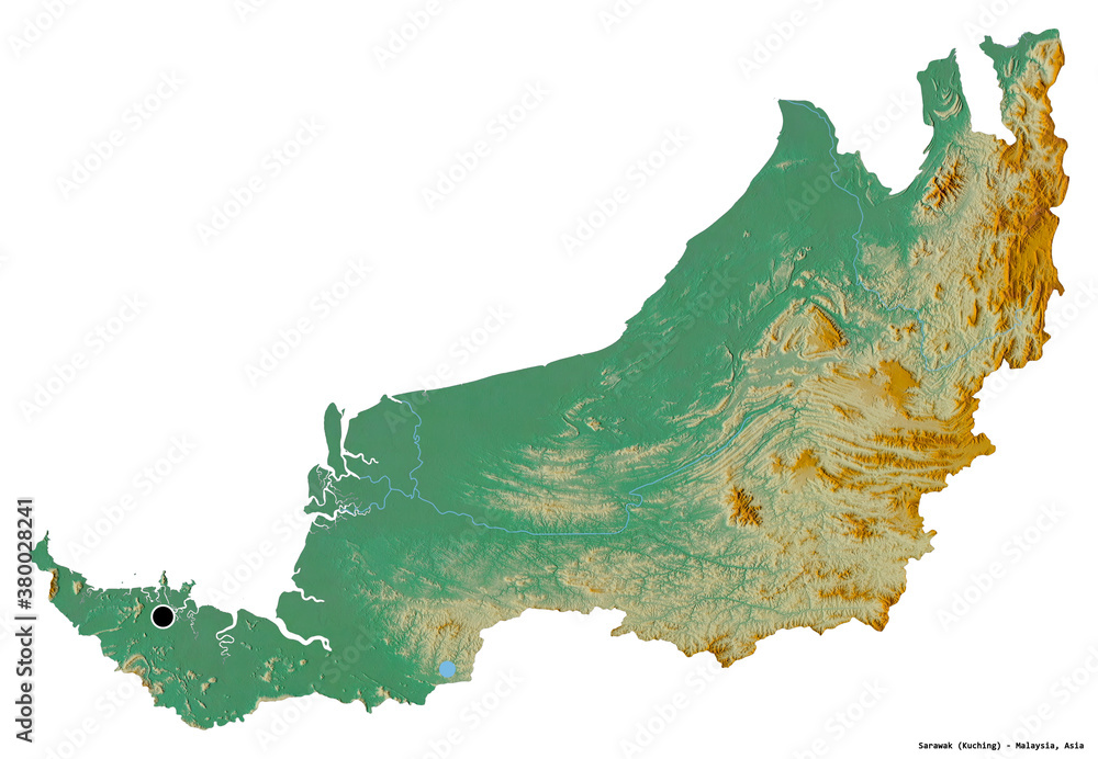 Naklejka premium Sarawak, state of Malaysia, on white. Relief