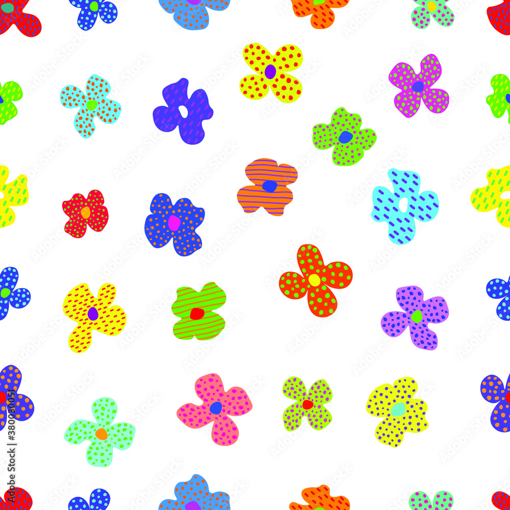 Seamless pattern with colorful abstract flowers on a white background. Vector illustration. Elegant template for fashion prints, web, wrapping, etc.