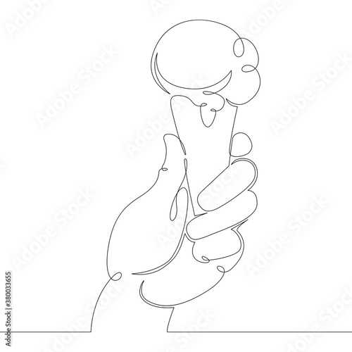 hand holds ice cream in a waffle cone