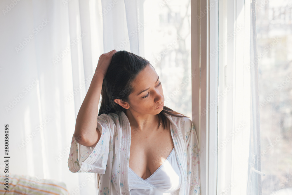 Beautiful woman enjoying her morning Beautiful woman enjoying her morning