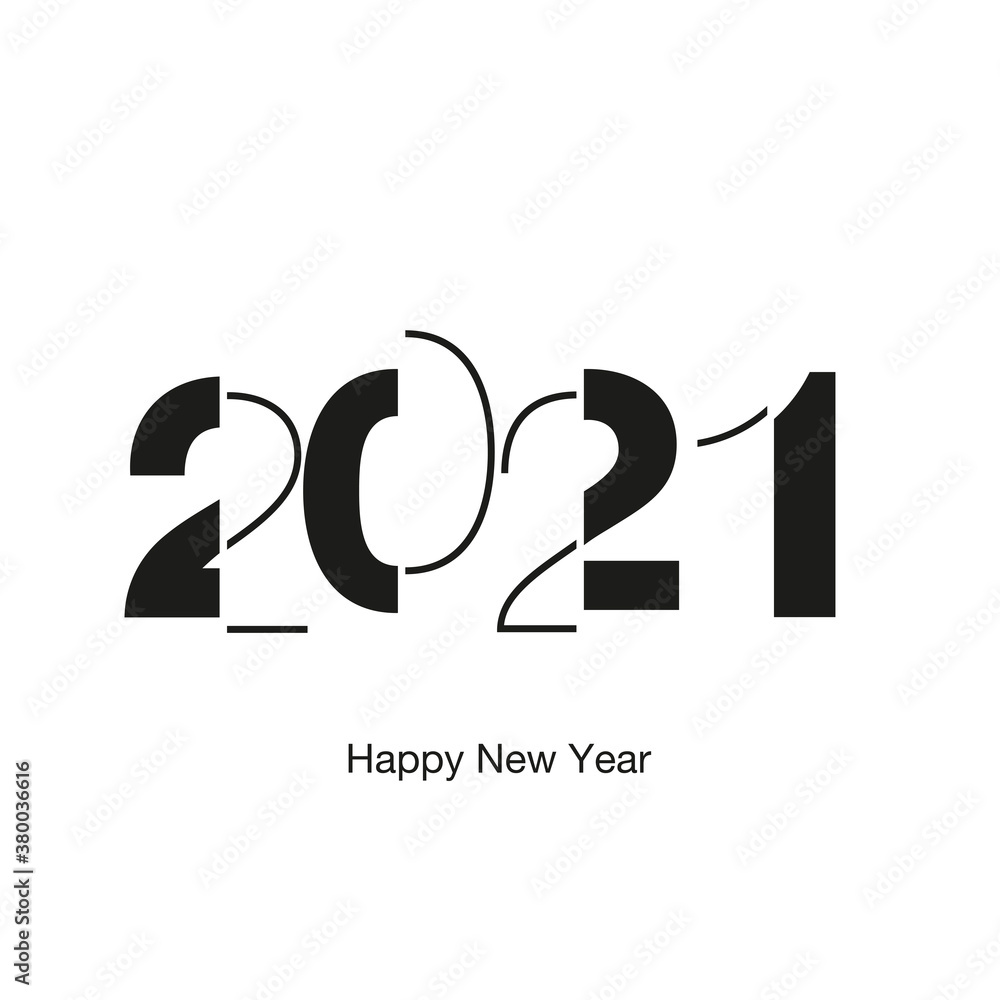 2021 Happy New Year modern black light typography white vector logo icon 2021 Happy New Year modern black light typography white vector logo icon