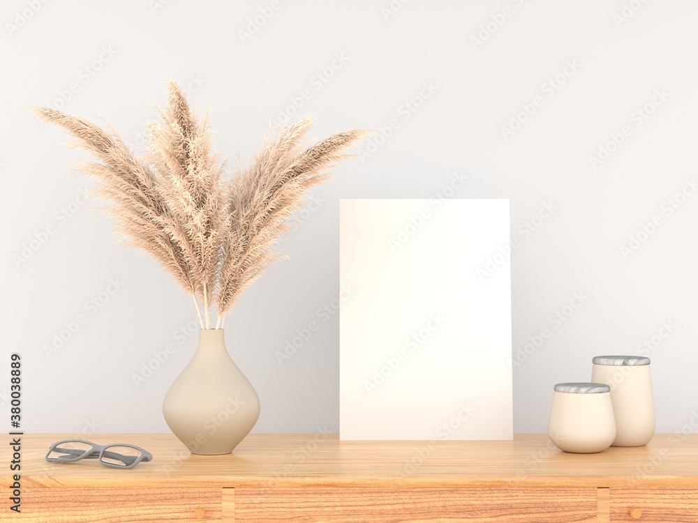 Blank canvas on the wall, 3D render