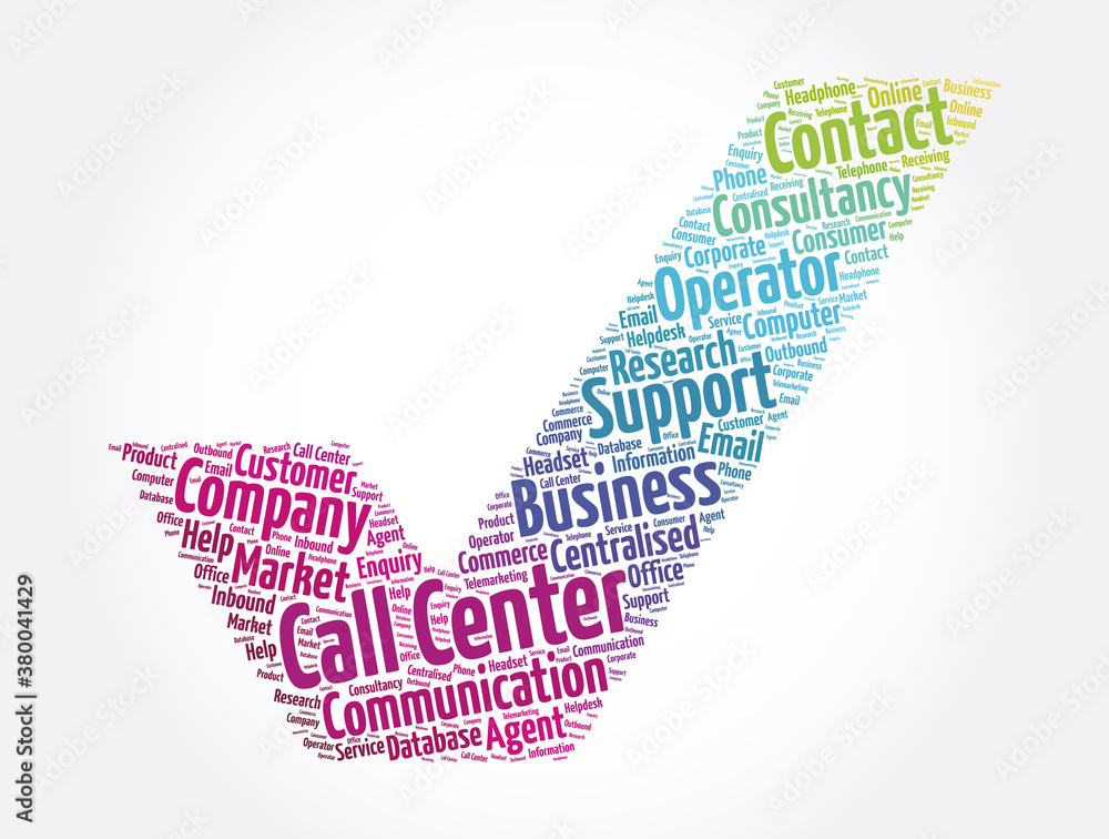 Call Center check mark word cloud collage, concept background Call Center check mark word cloud collage, concept background