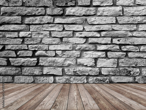 Old grey stone brick wall interior background. © the_pixel