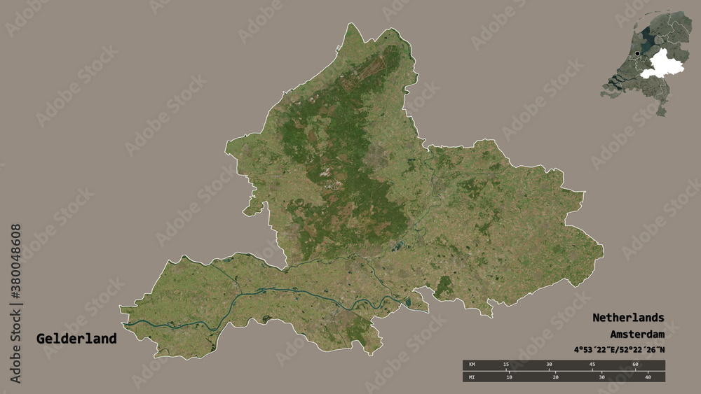 Gelderland, province of Netherlands, zoomed. Satellite