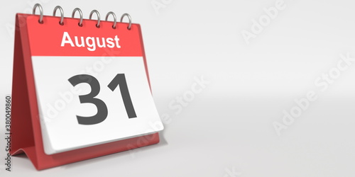 August 31 date written in German on the flip calendar page. 3d rendering