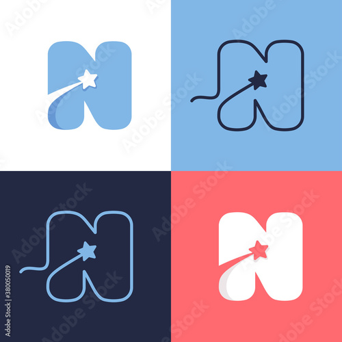 H letter logo set consisting of comet tail and negative space star icon.