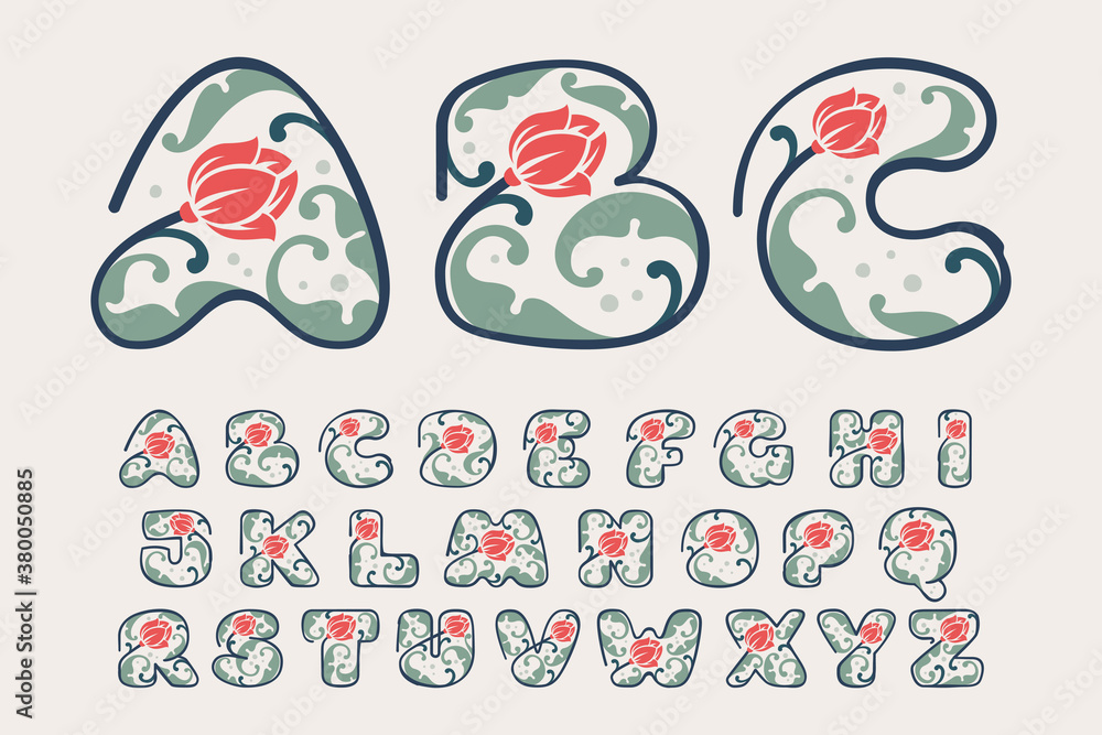 Floral botanical alphabet made of line, leaves and flower. Floral botanical alphabet made of line, leaves and flower.