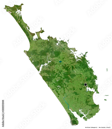 Northland, regional council of New Zealand, on white. Satellite photo