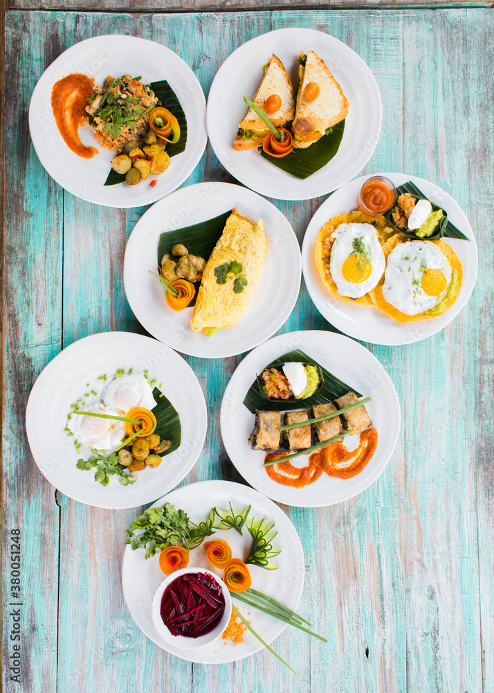 Variety of savory breakfast on the table Variety of savory breakfast on the table